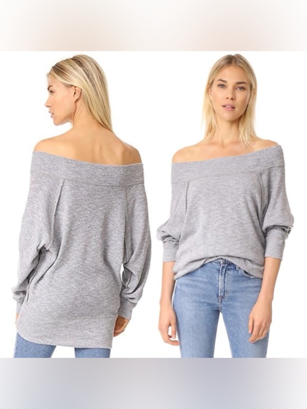 Free People‎ We The Free Stone Grey Palisades Off Shoulder Thermal Sweater Top